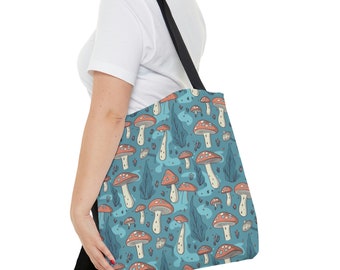 Mushroom Print Tote Bag | Blue Mushroom Bag