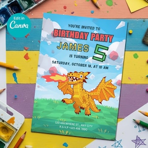 Dragon Cannelloni Birthday Invitation: Steal A Brainrot, Italian Brainrot Editable, Roblox (Canva Template)