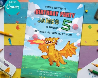 Dragon Cannelloni Birthday Invitation: Steal A Brainrot, Italian Brainrot Editable, Roblox (Canva Template)