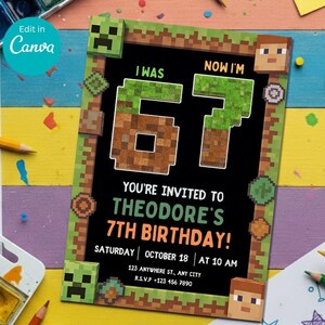 67 Birthday Invitation: Editable Kids Party Template (Canva)