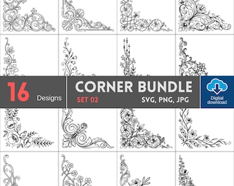 16 Decorative Corner Bundle (High details), Vintage Filigree Floral Swirls (Digital Download)