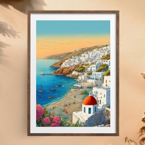 Mykonos-Druck - Personalisierter Kartendruck - Personalisierte Geschenkoptionen - Kartenkunst im Vintage-Stil