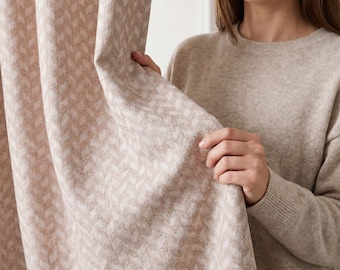 Custom Herringbone Jacquard Drapes, Champagne Beige Living Room Window Panels