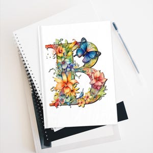 Floral Letter B Journal, Ruled Lined Notebook | Butterfly Monogram