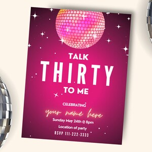 Talk Thirty To Me Einladung | 30th Bday Party Invite | Dirty Thirty Theme | Frauen Meilenstein Party | Bearbeitbares, druckbares und digitales E-Vite