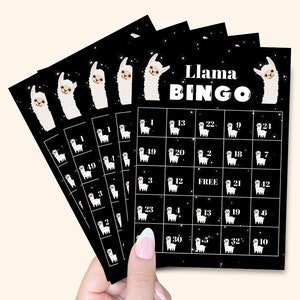 Llama Birthday Bingo | Kids Glow Birthday Activity Bingo Game | Llama Themed Bingo Cards | 10 Variations Llama BDAY Bingo Sheets