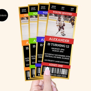 Hockey Ticket verjaardagsuitnodiging | Verrassingsspelticket | Cadeaubon | Hockey Thema Verjaardag | IJshockey BDAY | Hockeyspeler verjaardag