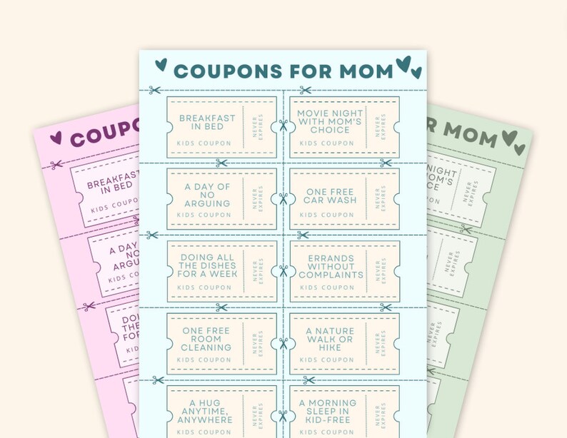 Mom Birthday Coupon | Birthday Coupon Book Template | Kids Mothers Day ...
