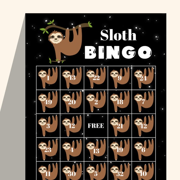 Sloth Birthday Bingo | Kids Glow Birthday Activity Bingo Game | Sloth Themed Bingo Cards | 10 Variations Sloth BDAY Bingo Sheets