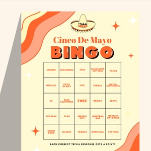 Trivia Bingo for Cinco De Mayo | Party Game for May 5th | Mexican Style Trivia Activity | Drinking Game Bingo | Easy Trivia Bingo