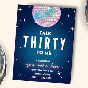 Talk Thirty To Me Einladung | 30th Bday Party Invite | Dirty Thirty Theme | Frauen Meilenstein Party | Bearbeitbares, druckbares und digitales E-Vite