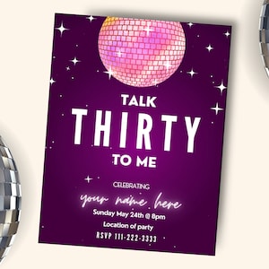 Talk Thirty To Me Einladung | 30th Bday Party Invite | Dirty Thirty Theme | Frauen Meilenstein Party | Bearbeitbares, druckbares und digitales E-Vite