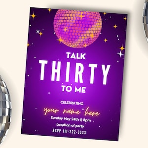 Talk Thirty To Me Einladung | 30th Bday Party Invite | Dirty Thirty Theme | Frauen Meilenstein Party | Bearbeitbares, druckbares und digitales E-Vite
