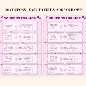 Mom Birthday Coupon | Birthday Coupon Book Template | Kids Mothers Day ...