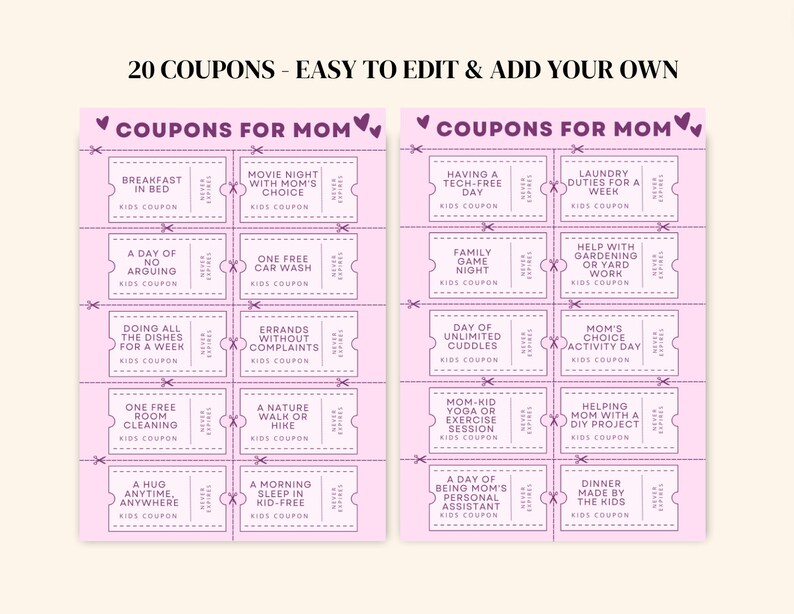 Mom Birthday Coupon Birthday Coupon Book Template Kids Mothers Day ...