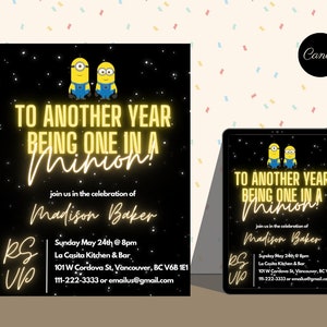 Glow Minion Party Birthday Invitation | Glowing BDAY Invitation | Glow Party Template | Despicable Me Editable Template | Canva Birthday