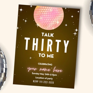 Talk Thirty To Me Einladung | 30th Bday Party Invite | Dirty Thirty Theme | Frauen Meilenstein Party | Bearbeitbares, druckbares und digitales E-Vite