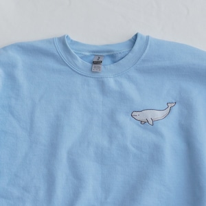 Besticktes Beluga-Wal-Sweatshirt, Beluga-Wal-Shirt, Wal-Pullover, Süßes Ozean-T-Shirt, Rundhals-Sweatshirt, Süßes Wal-Shirt