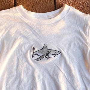 Embroidered Great White Shark Toddler Shirt, Shark Baby Shirt, Aesthetic Beach Shirts, Cute Ocean Shirts, Gift for Shark Lover