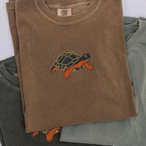 Embroidered Wood Turtle Comfort Colors Shirt: Embroidered Wildlife North American Wood Turtle Shirt for Turtle Lover