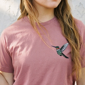 Embroidered Hummingbird Bella + Canvas Shirt: Bird Lover Gift