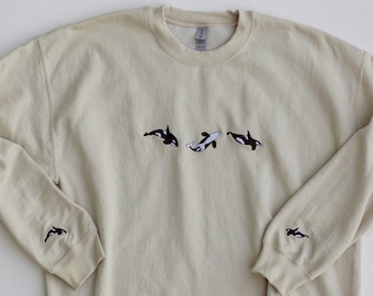 Embroidered Orca Sweatshirt: Trio of Whales, Ocean Theme