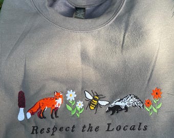 Embroidered Woodland Crewneck Sweatshirt: Respect The Locals