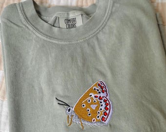 Embroidered Brown Argus Butterfly Comfort Colors Shirt: Embroidered Shirts Insect Lover Gift