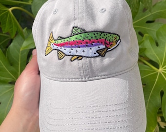 Embroidered Rainbow Trout Fish Garment Washed Baseball Cap for Anglers