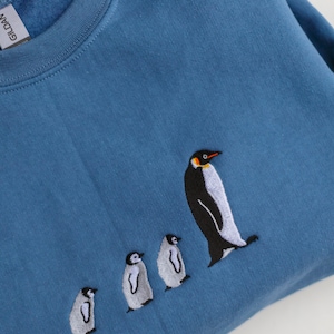 Embroidered Emperor Penguin Sweatshirt: Mom and Baby Penguin Pullover
