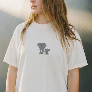 Elephant Embroidered Comfort Colors Shirt, Elephant Mom and Baby Shirt, Embroidered Trendy Elephant Shirts, Cute Embroidered Wildlife Shirts