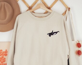 ORCA Whale Embroidered Gildan Sweatshirt, Orca Swimming Shirt, Orca Sweatshirt, Embroidered Orca Whale Crewneck, Aesthetic Ocean T Shirts