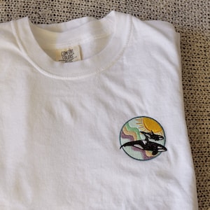 Embroidered Sunny Orca Mom and Baby Comfort Colors Shirt, Embroidered Killer Whales Shirt, Retro Orcas Shirt, Cute Orca Shirt, Orca Lover