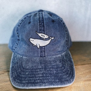 Embroidered Beluga Whale Mom and Baby Dad Hat, Embroidered Animal Hats, Embroidered Marine Life Hats, Sea Creature Hats