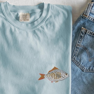 Embroidered Redtail Surfperch Comfort Colors Shirt, Embroidered Fisherman Aesthetic Tee, Fishermancore, Shirt for Fisher, Minimalist Fish