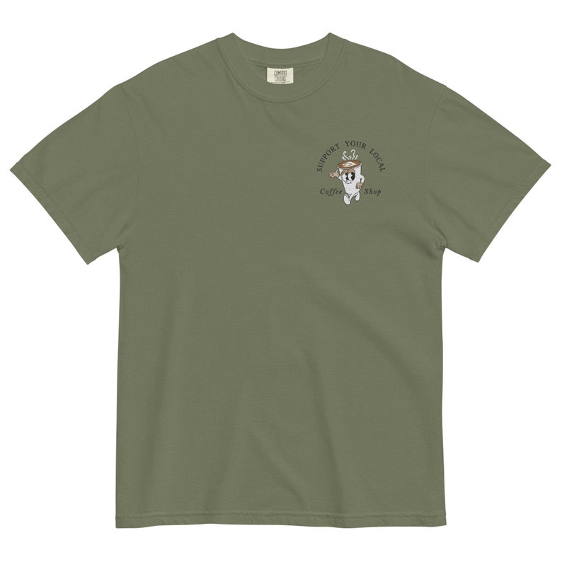Embroidered Support Your Local Coffee Shop Comfort Colors Shirt, Coffee Shirt, Coffee Oversized Tee, Coffee Addict, Coffee Lover Shirt