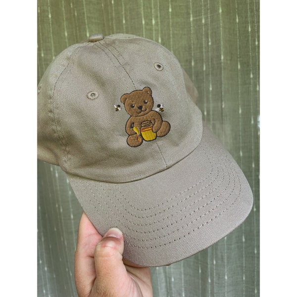 Embroidered Teddy Bear with Honey YOUTH Baseball Cap, Honey Brown Bear YOUTH Hats, Bear Hats, Embroidered Bear Hats, Cute Youth Hats