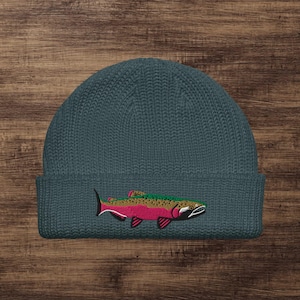 Gorro de pescador con bordado de salmón coho Petrol Blue