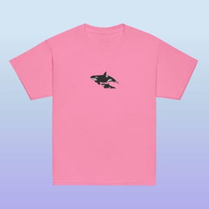 Embroidered Mom and Baby Orca Killer Whales Youth Gildan Shirt for Ocean Creature Lovers