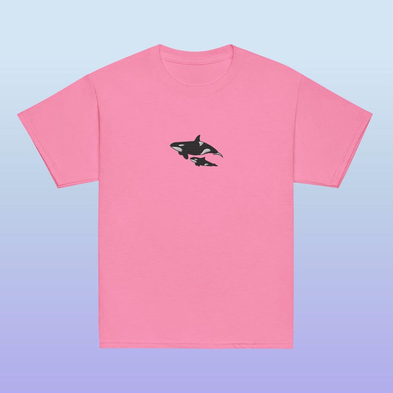 Embroidered Mom and Baby Orca Killer Whales Youth Gildan Shirt for Ocean Creature Lovers