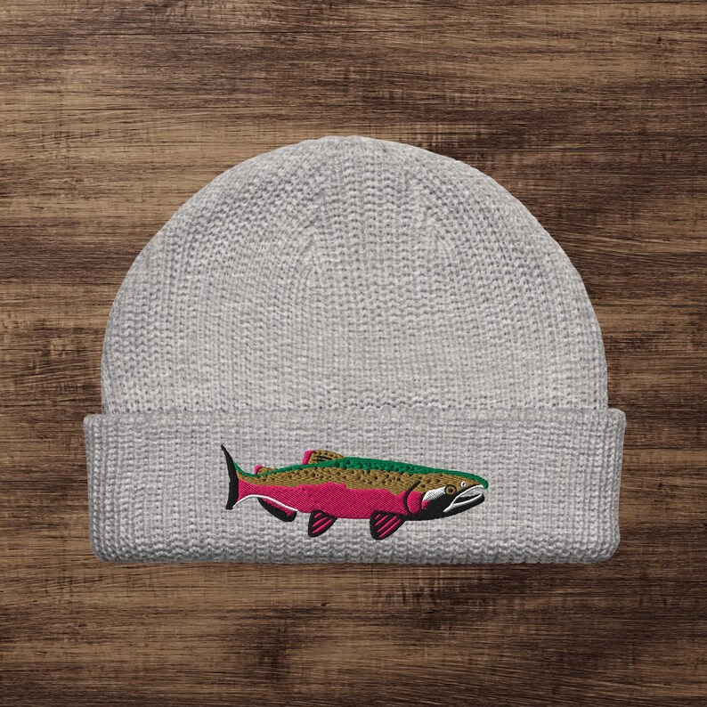 Gorro de pescador con bordado de salmón coho Athletic Heather
