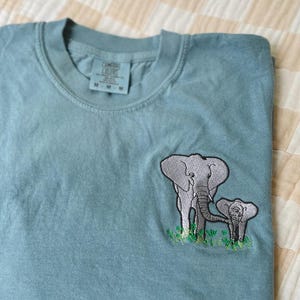 Embroidered Elephant Mom and Baby Comfort Colors Tee