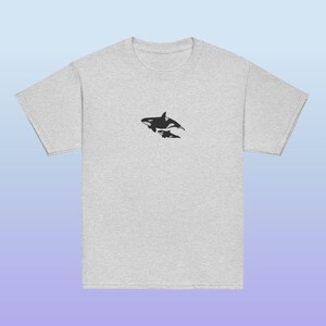 Embroidered Mom and Baby Orca Killer Whales Youth Gildan Shirt for Ocean Creature Lovers