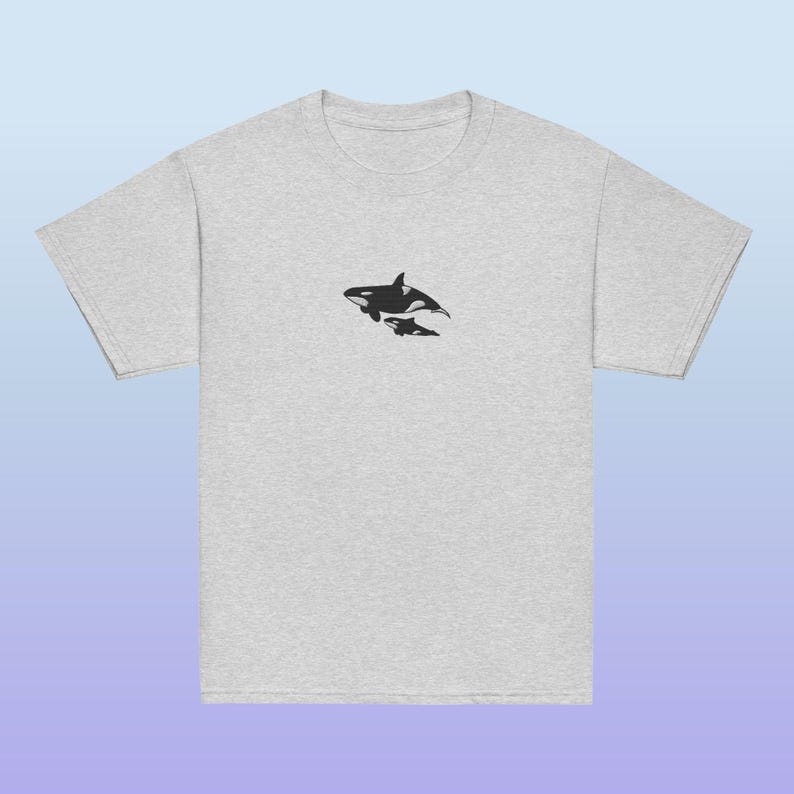 Embroidered Mom and Baby Orca Killer Whales Youth Gildan Shirt for Ocean Creature Lovers