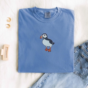Embroidered Center Aligned Puffin Comfort Colors T Shirt, Puffin Shirts, Puffin Crewneck, Iceland Shirts, Gift for Puffin Lovers