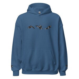 Trio of Orcas Embroidered Hoodie Sweatshirt with Sleeves Embroidered - Orca Whale Shirts, Ocean Theme Shirts, Trendy Ocean Shirts, y2k trend
