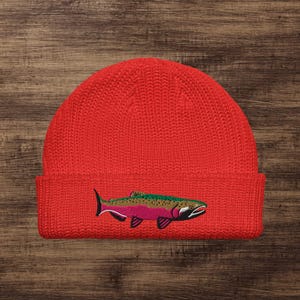 Gorro de pescador con bordado de salmón coho Red