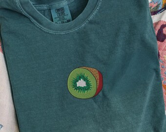 Embroidered Kiwi Fruit Shirt: Tropical Green Fruit Comfort Colors Tee