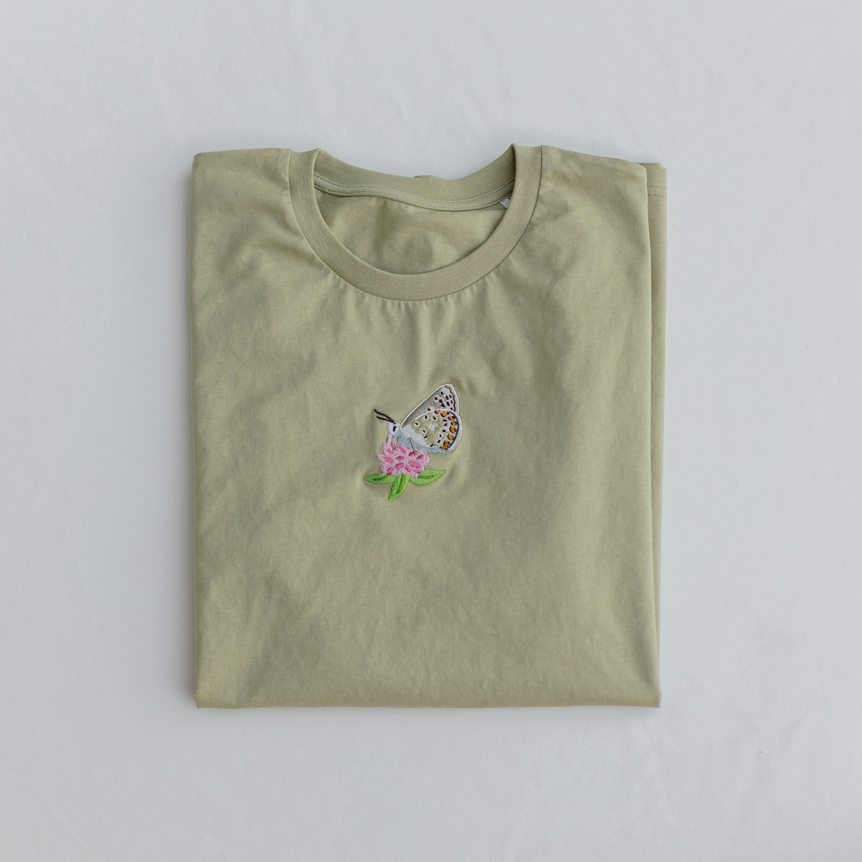 Embroidered Brown Argus Butterfly Stanley Stella Organic Cotton T