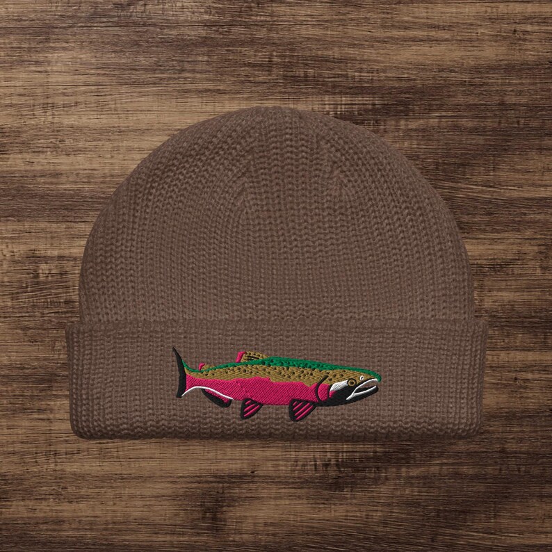 Gorro de pescador con bordado de salmón coho Walnut